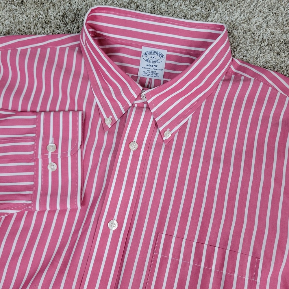 Brooks‎ Brothers Regent Mens 2XL Red White Striped Button Down Long Sleeve